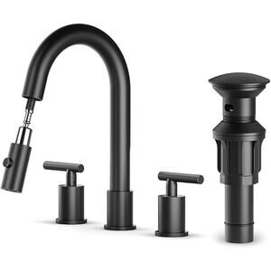 Matte Black Pull Down Bathroom Faucet with Pop-up Drain, 8 inch Widespread
